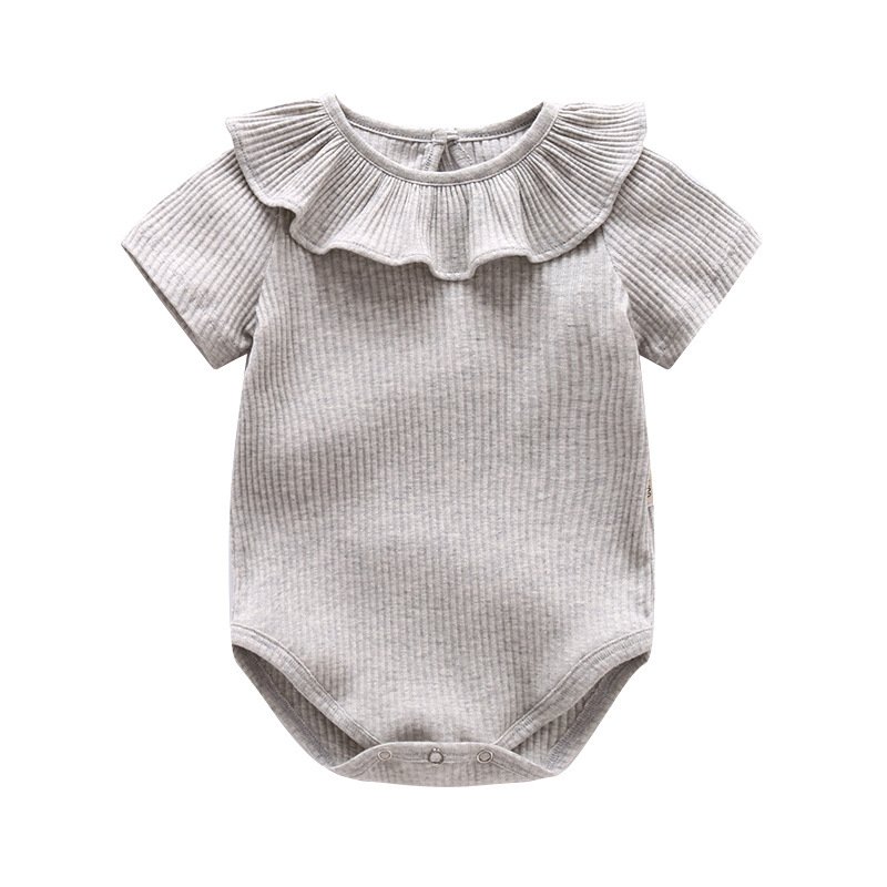 Customized Solid Color Baby Girl Bodysuit Cute Cotton Baby Romper With Ruffles Ribbed Jumpsuit Baby Onesie