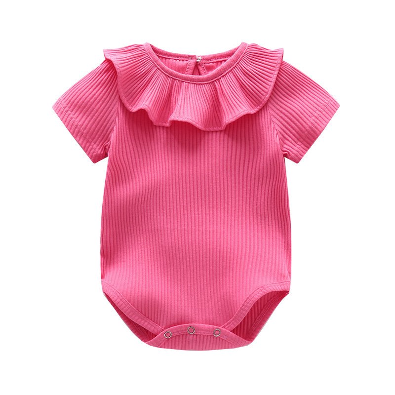 Customized Solid Color Baby Girl Bodysuit Cute Cotton Baby Romper With Ruffles Ribbed Jumpsuit Baby Onesie