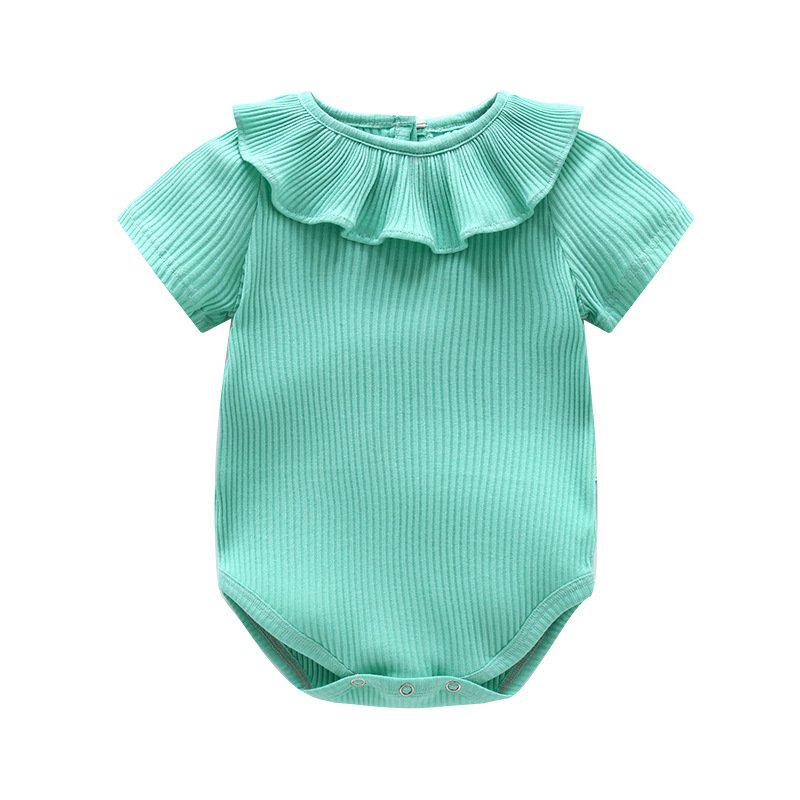 Customized Solid Color Baby Girl Bodysuit Cute Cotton Baby Romper With Ruffles Ribbed Jumpsuit Baby Onesie