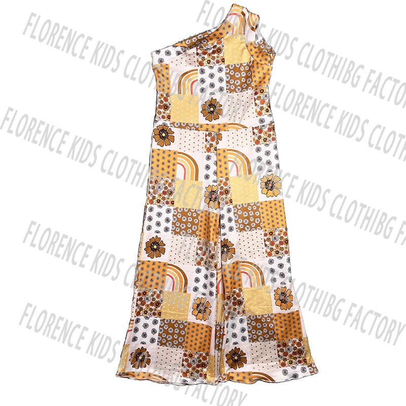 DH ODM wholesale One shoulder flare pants toddler girls christmas bamboo off shoulder jumpsuit baby rompers wholesale