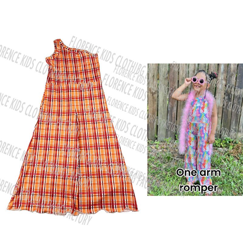 DH ODM wholesale One shoulder flare pants toddler girls christmas bamboo off shoulder jumpsuit baby rompers wholesale