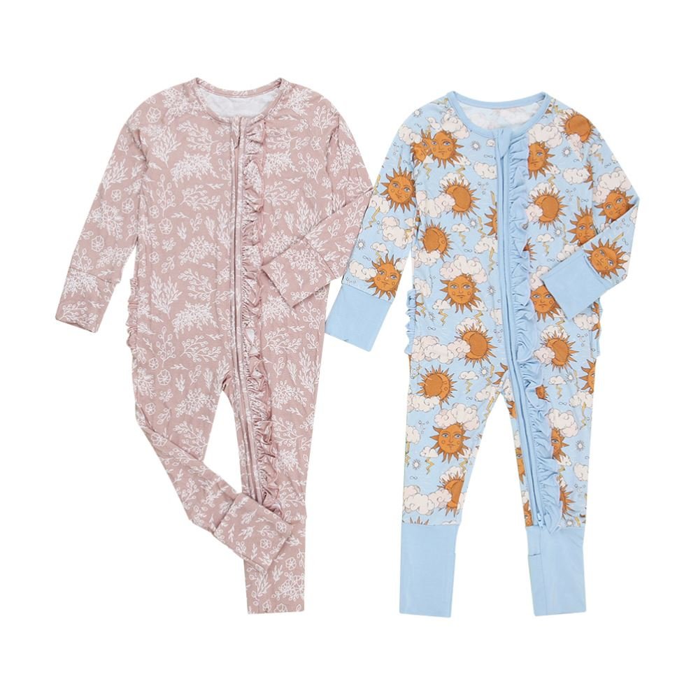 newborn clothes Custom Print Infant Pajamas Soft Breathable Baby clothes Zipper Ruffle Rompers Baby Rompers