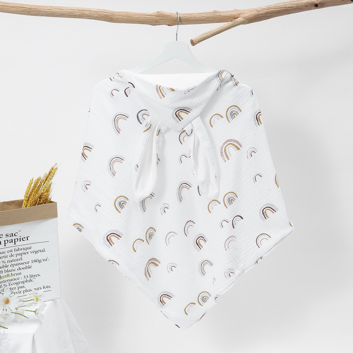 Baby Products Cotton Double Gauze Baby Bath Towel Boy and Girl Hooded Bathrobe Crinkled Cloth Full Unisex Autumn Baby Rompers