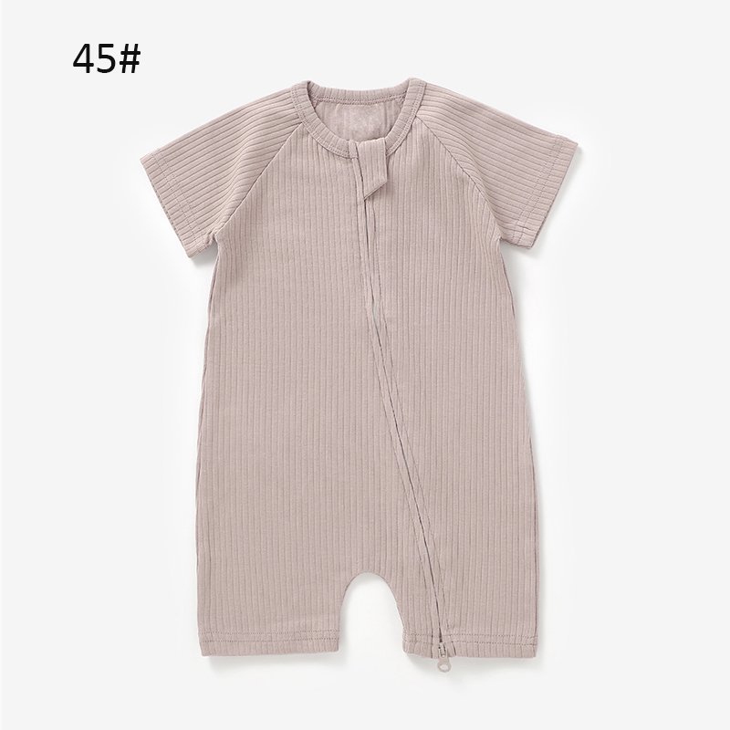 Wholesale Fast Shipping Plain Unisex Zipper Baby Short Romper Short Sleeve Baby Onesie Rompers