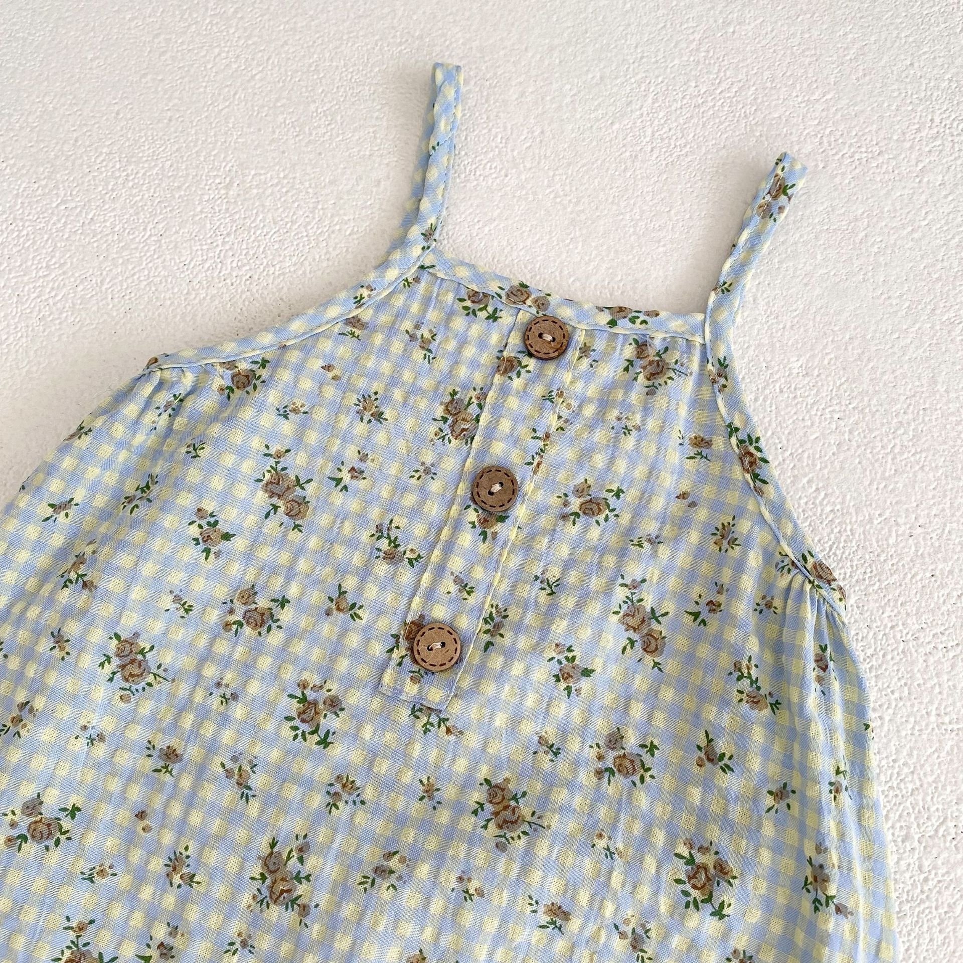New Wholesale Check Printing Baby Rompers Pants Sleeveless Harness Baby Overalls