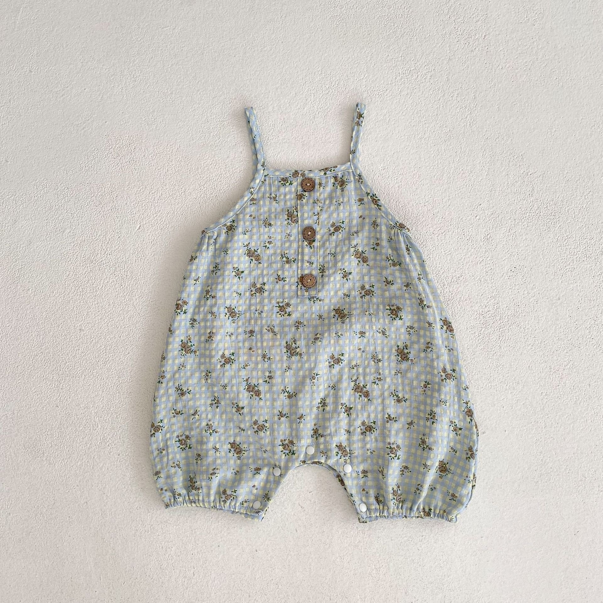 New Wholesale Check Printing Baby Rompers Pants Sleeveless Harness Baby Overalls