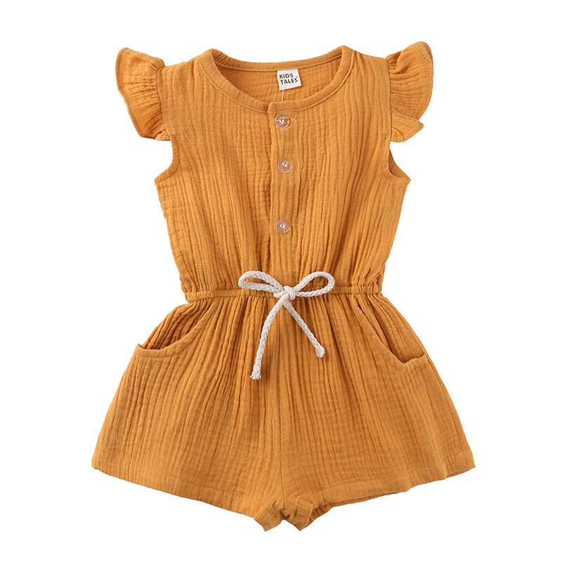 Summer Gauze Cotton Girls' Clothes High Quality Solid Color Rompers Baby Jumpsuit Wholesale Flying Sleeve Children Clothing