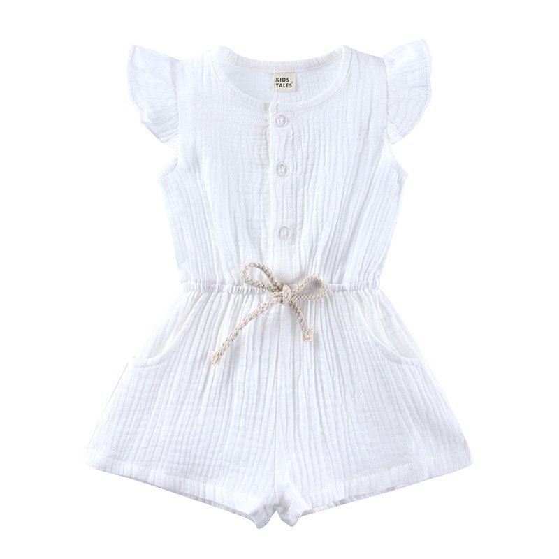 Summer Gauze Cotton Girls' Clothes High Quality Solid Color Rompers Baby Jumpsuit Wholesale Flying Sleeve Children Clothing