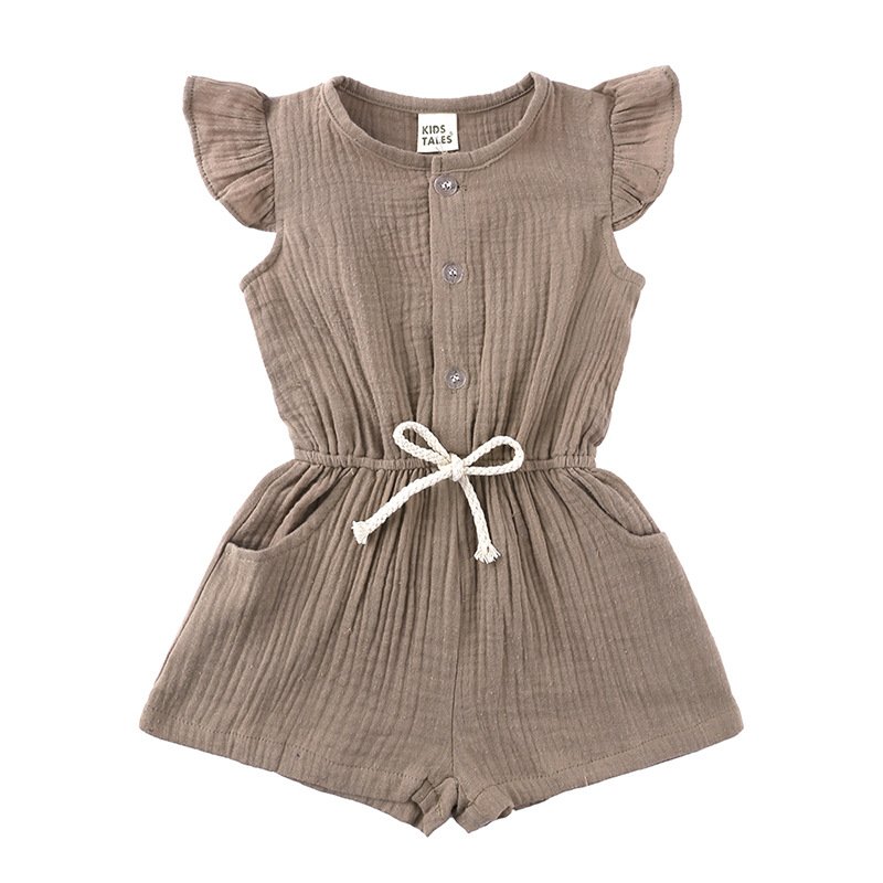 Summer Gauze Cotton Girls' Clothes High Quality Solid Color Rompers Baby Jumpsuit Wholesale Flying Sleeve Children Clothing