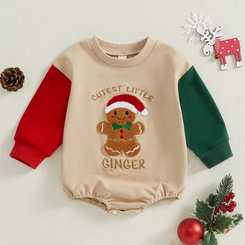 Christmas One-Piece Baby Long Sleeve Romper Towel Embroidered Baby Cotton Romper Snowman Newborn Baby Rompers