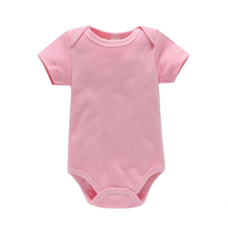 Cheap 100% Cotton Plain Baby Romper Newborn Infants Clothes Short Sleeve Jumpsuit