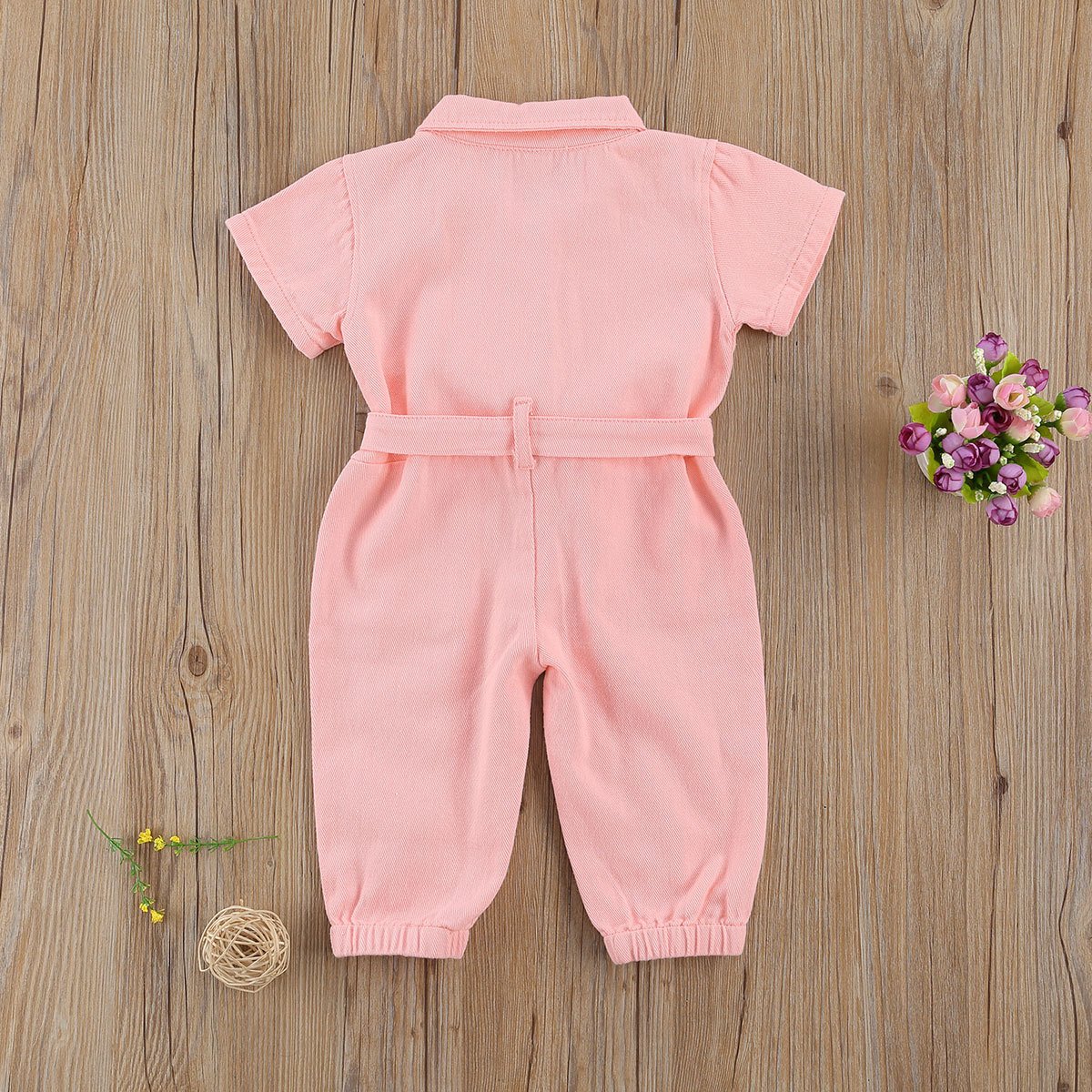 Pink Color Wholesale Baby Clothes Toddler Girl Clothing Baby Rompers With Bow-knot And Pockets