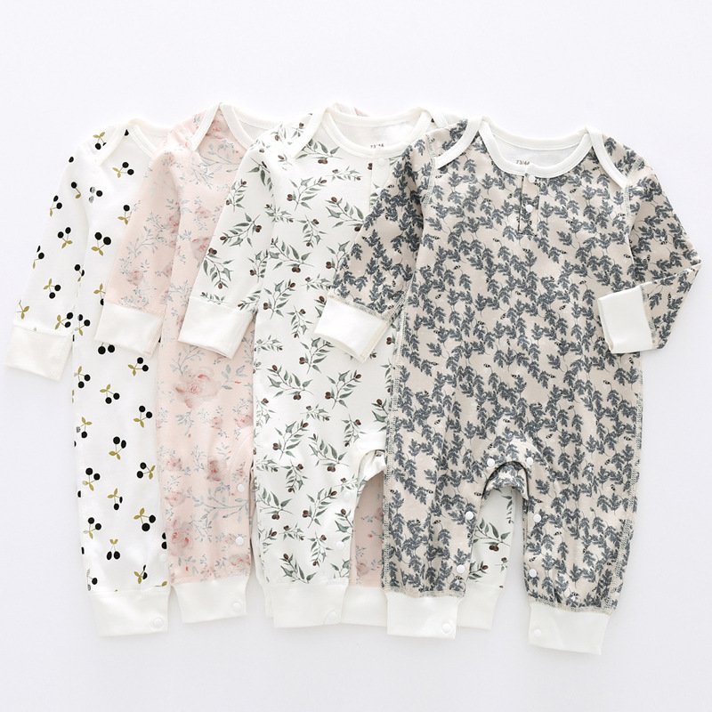 Wholesale RTS baby rompers long sleeve unisex one-piece pure cotton floral printed toddler jumpsuit spring autumn clothing