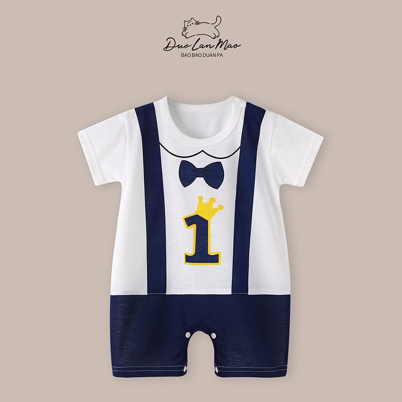 2024 Summer Unisex New Korean Version Baby Onesie Cotton Short Sleeve Climbing Clothes for Newborn Children