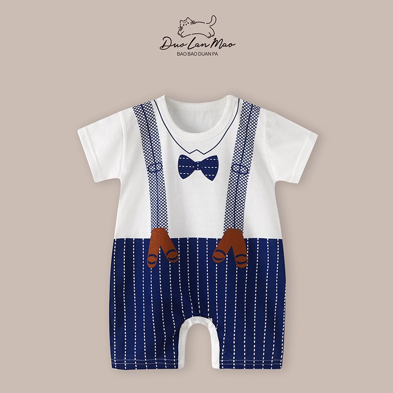 2024 Summer Unisex New Korean Version Baby Onesie Cotton Short Sleeve Climbing Clothes for Newborn Children