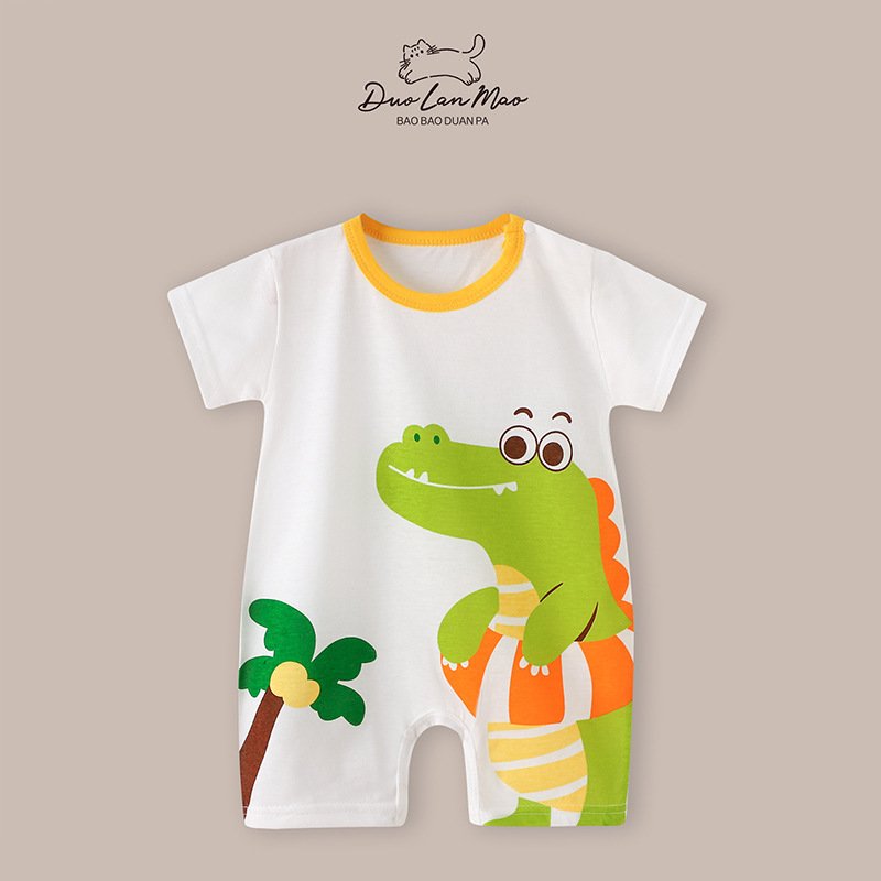 2024 Summer Unisex New Korean Version Baby Onesie Cotton Short Sleeve Climbing Clothes for Newborn Children