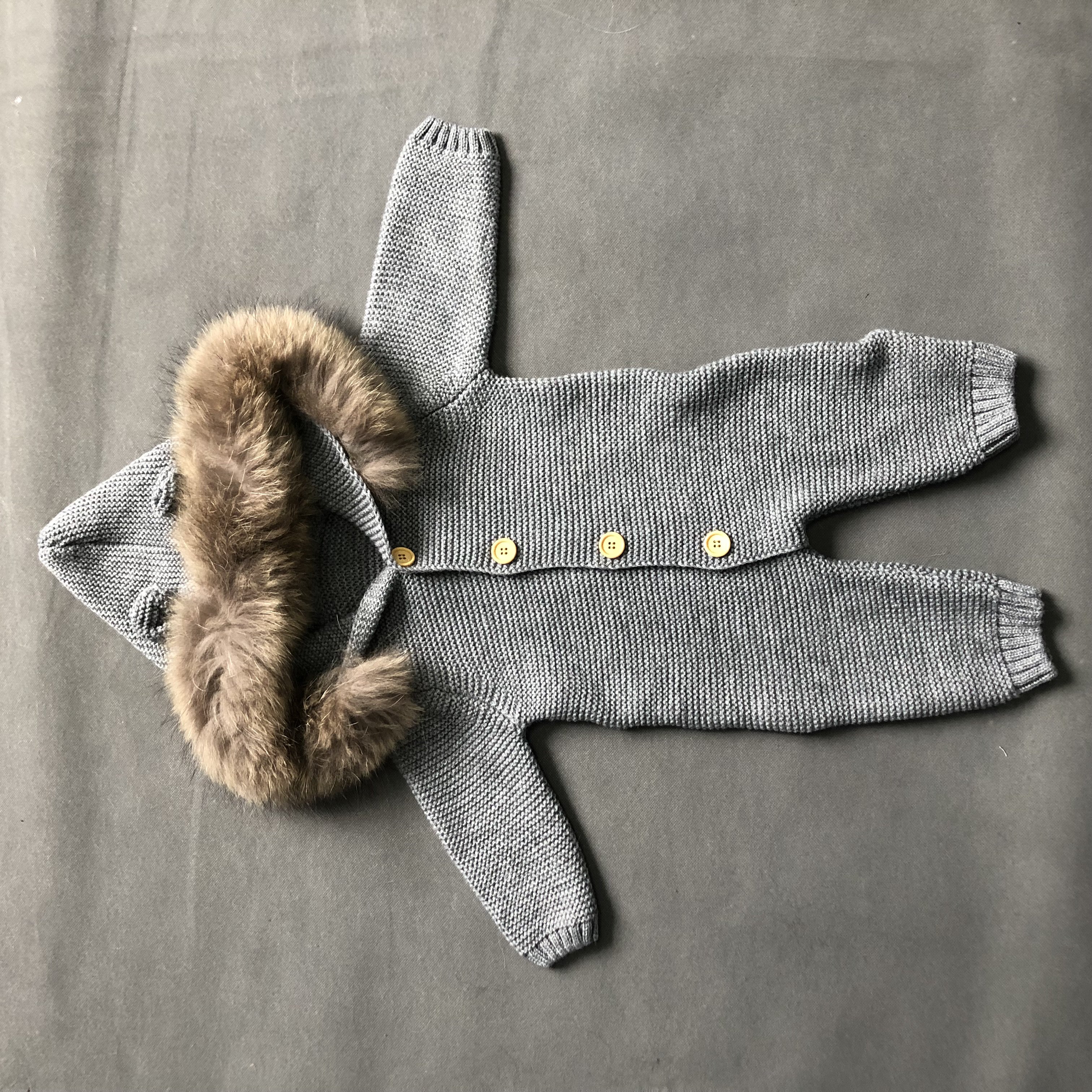 Newborn Baby Clothes Winter Long Sleeve Cashmere Wool Knitted Warm Collar Fox Fur Baby Rompers