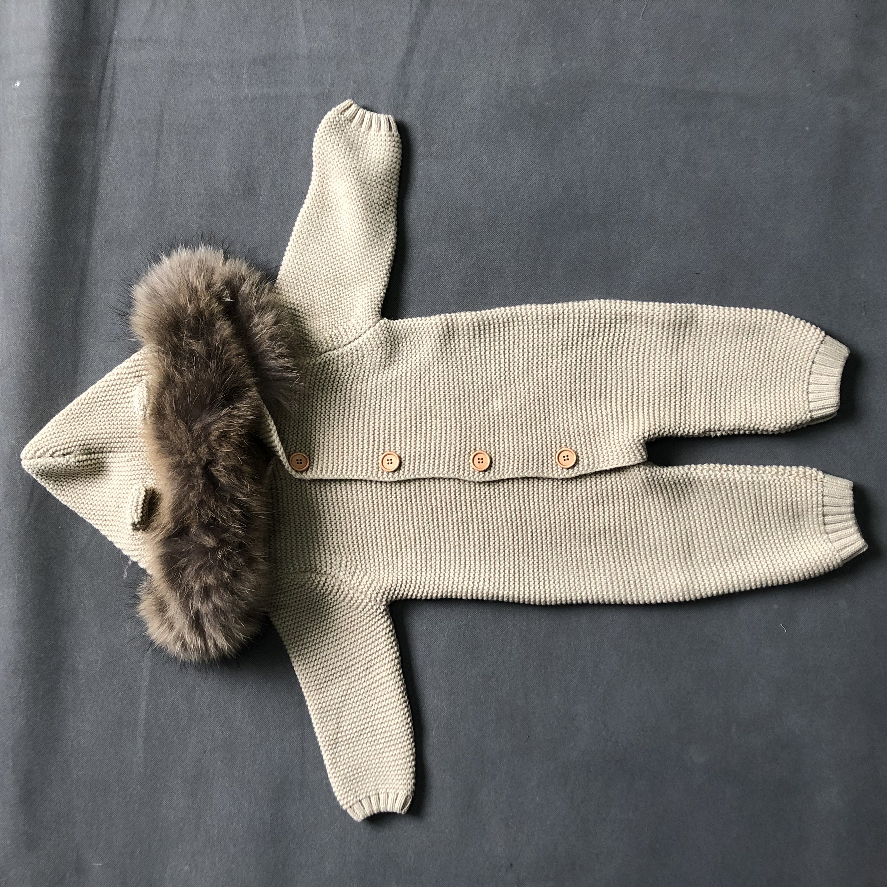 Newborn Baby Clothes Winter Long Sleeve Cashmere Wool Knitted Warm Collar Fox Fur Baby Rompers