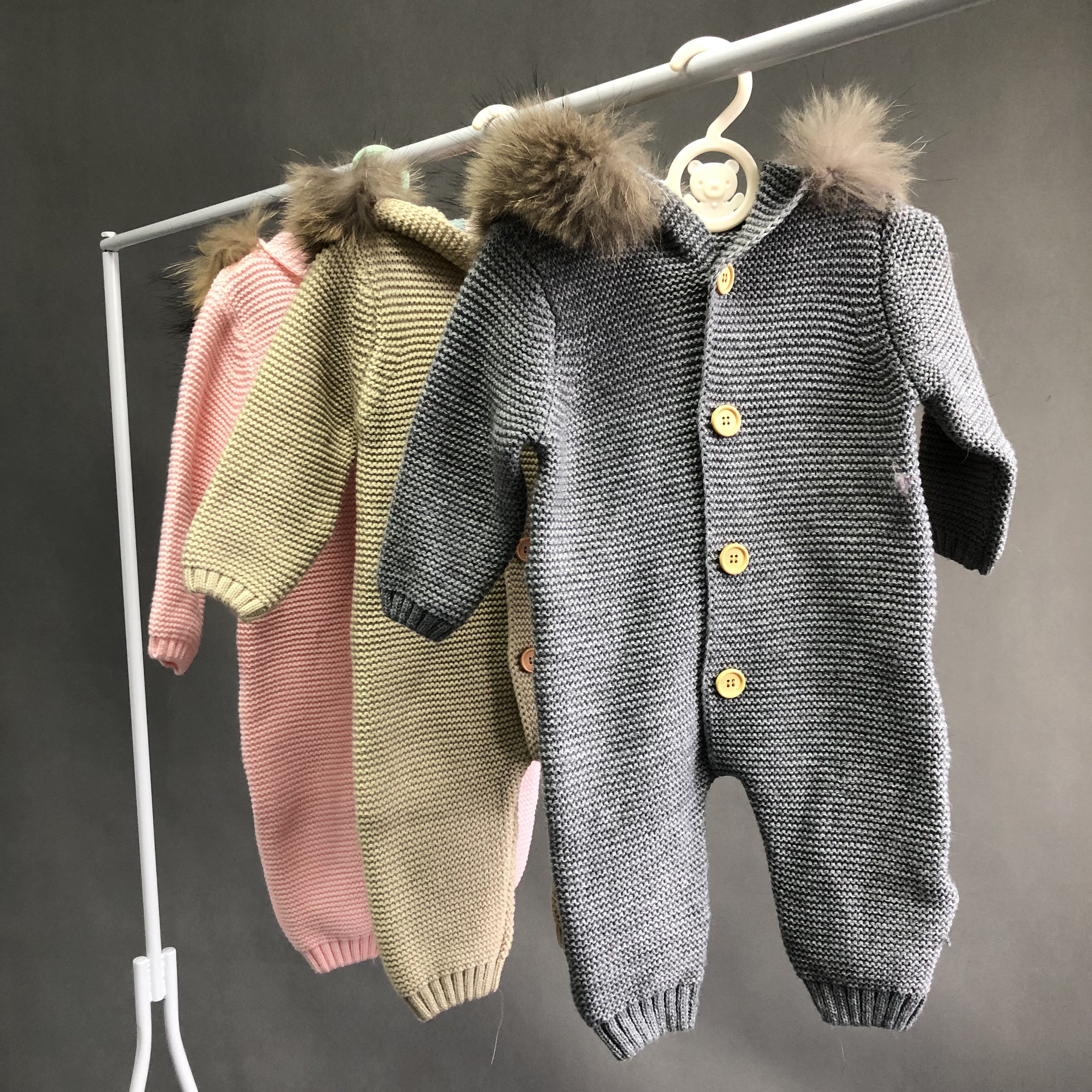 Newborn Baby Clothes Winter Long Sleeve Cashmere Wool Knitted Warm Collar Fox Fur Baby Rompers
