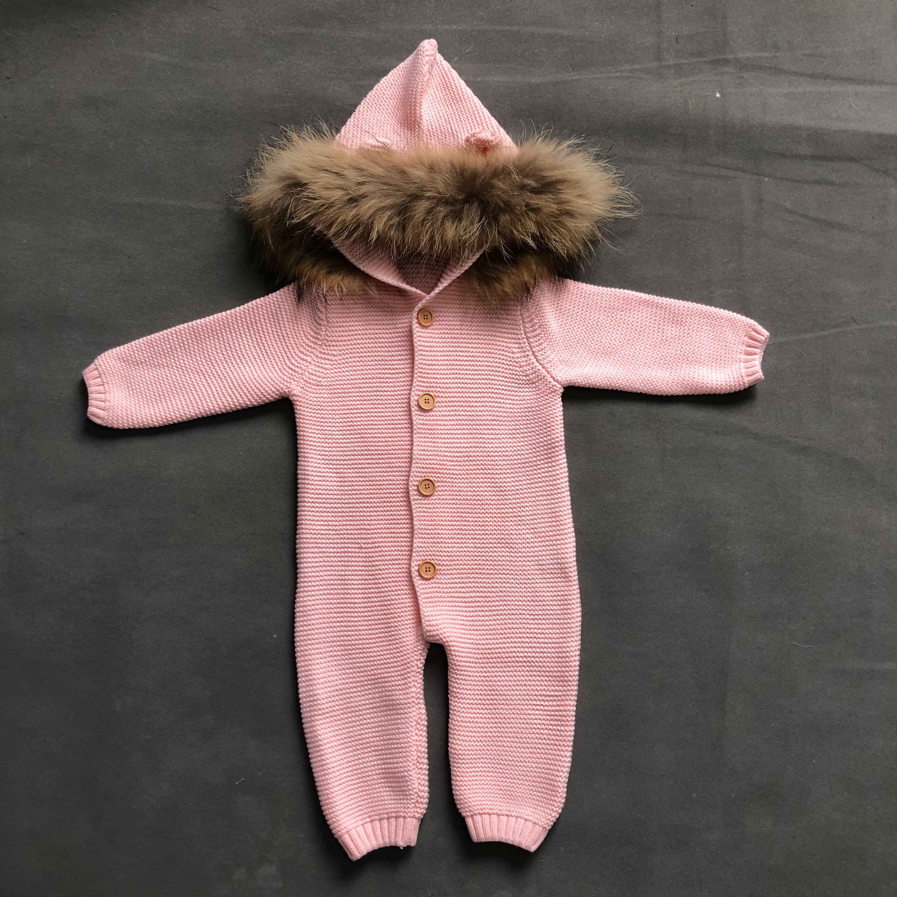 Newborn Baby Clothes Winter Long Sleeve Cashmere Wool Knitted Warm Collar Fox Fur Baby Rompers