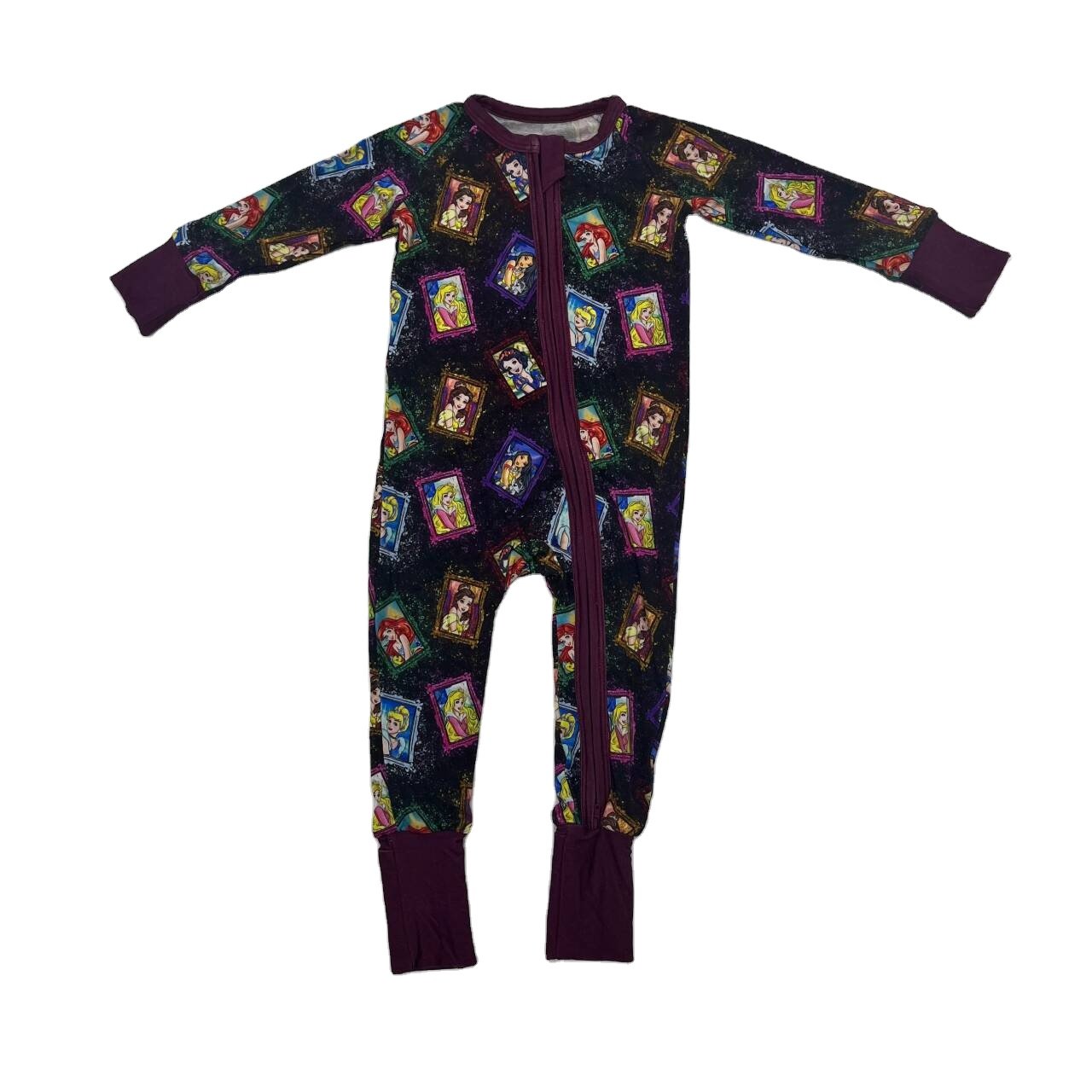 Liangzhe Bulk Wholesale Baby Clothes Solid Infant Zipper Pajama Cartoon Printed Long Sleeve Bamboo Baby Romper
