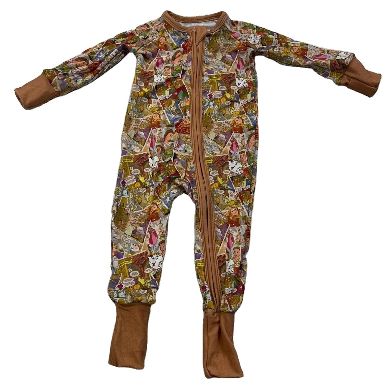 Liangzhe Bulk Wholesale Baby Clothes Solid Infant Zipper Pajama Cartoon Printed Long Sleeve Bamboo Baby Romper