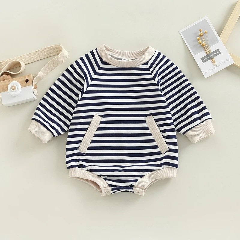 0-24M autumn baby clothes boys girls casual sweatshirt jumpsuit stripe long sleeve pocket baby rompers clothing