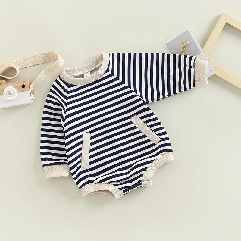 0-24M autumn baby clothes boys girls casual sweatshirt jumpsuit stripe long sleeve pocket baby rompers clothing