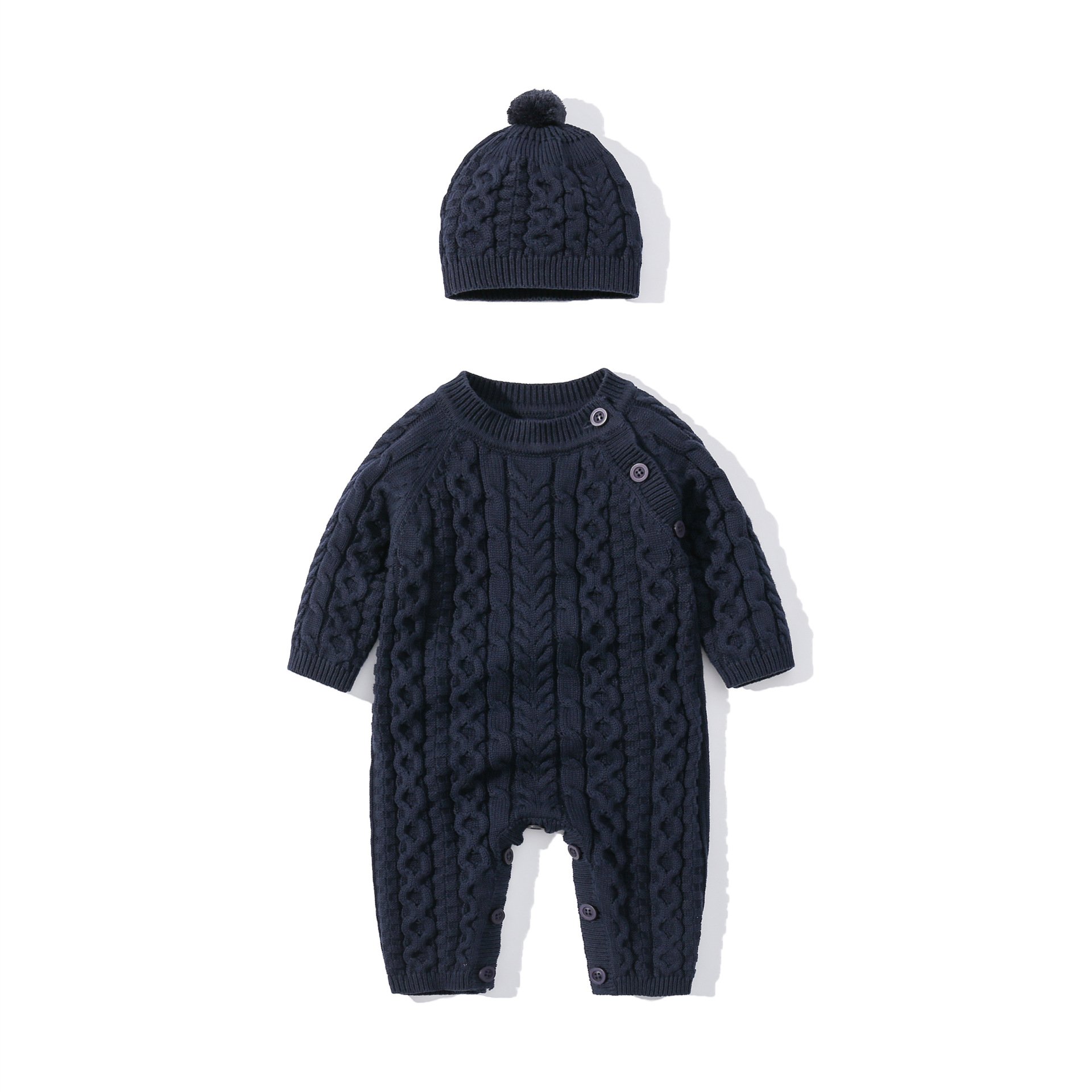 Wholesale Casual High Quality Infant Knitted Sweater Toddler Set Long Sleeve Cardigan Baby Jumpsuits Winter Set With Hat