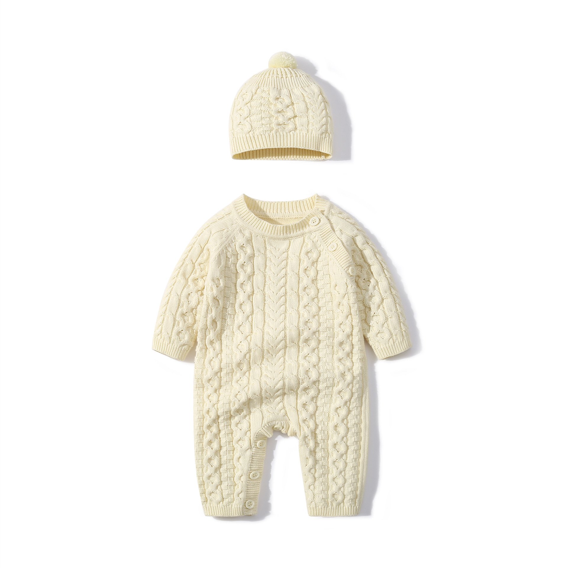 Wholesale Casual High Quality Infant Knitted Sweater Toddler Set Long Sleeve Cardigan Baby Jumpsuits Winter Set With Hat