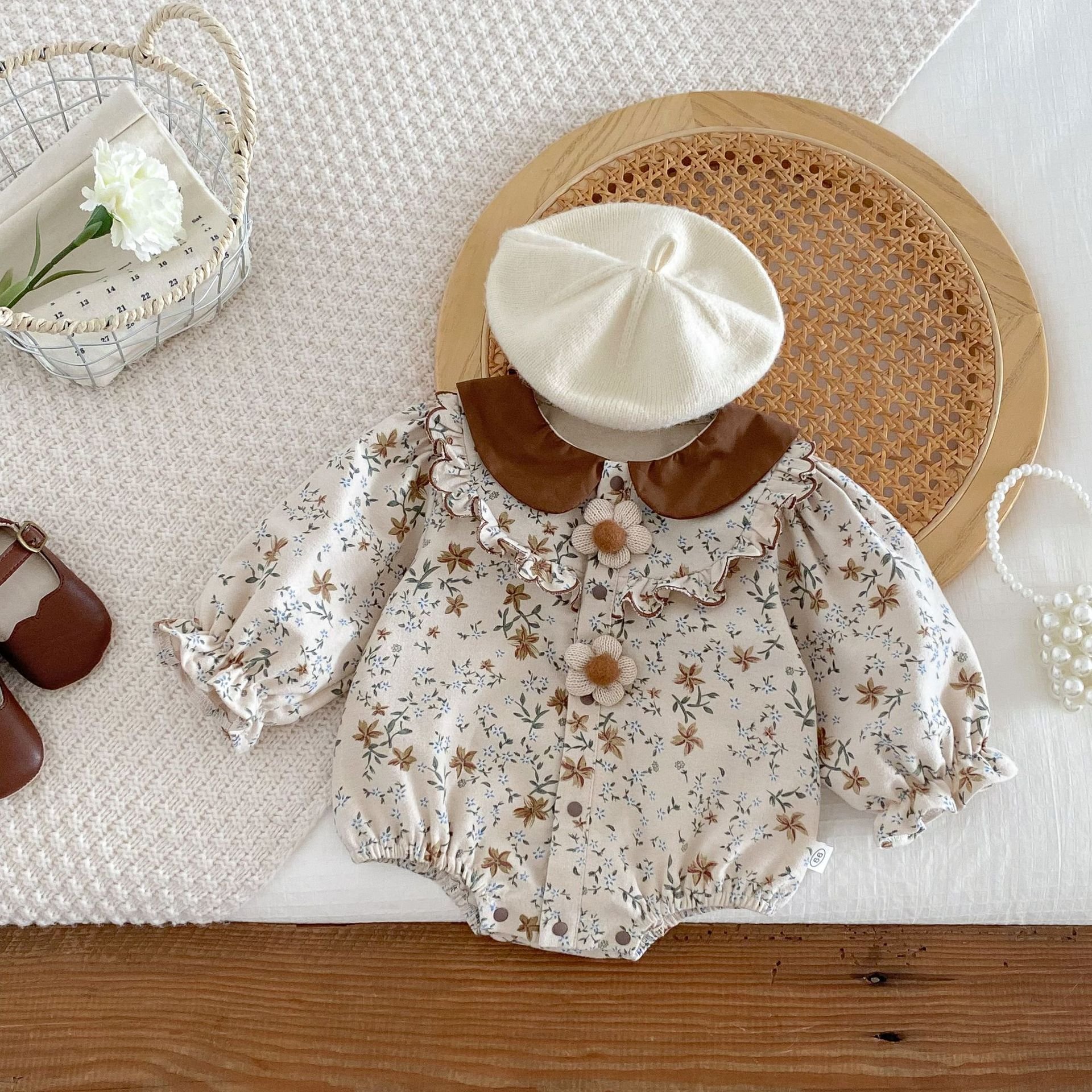Spring Autumn Flowers Long Sleeve Baby Romper Bodysuit Floral Printed New Born Toddle Infant Girl Princess Jumpsuit