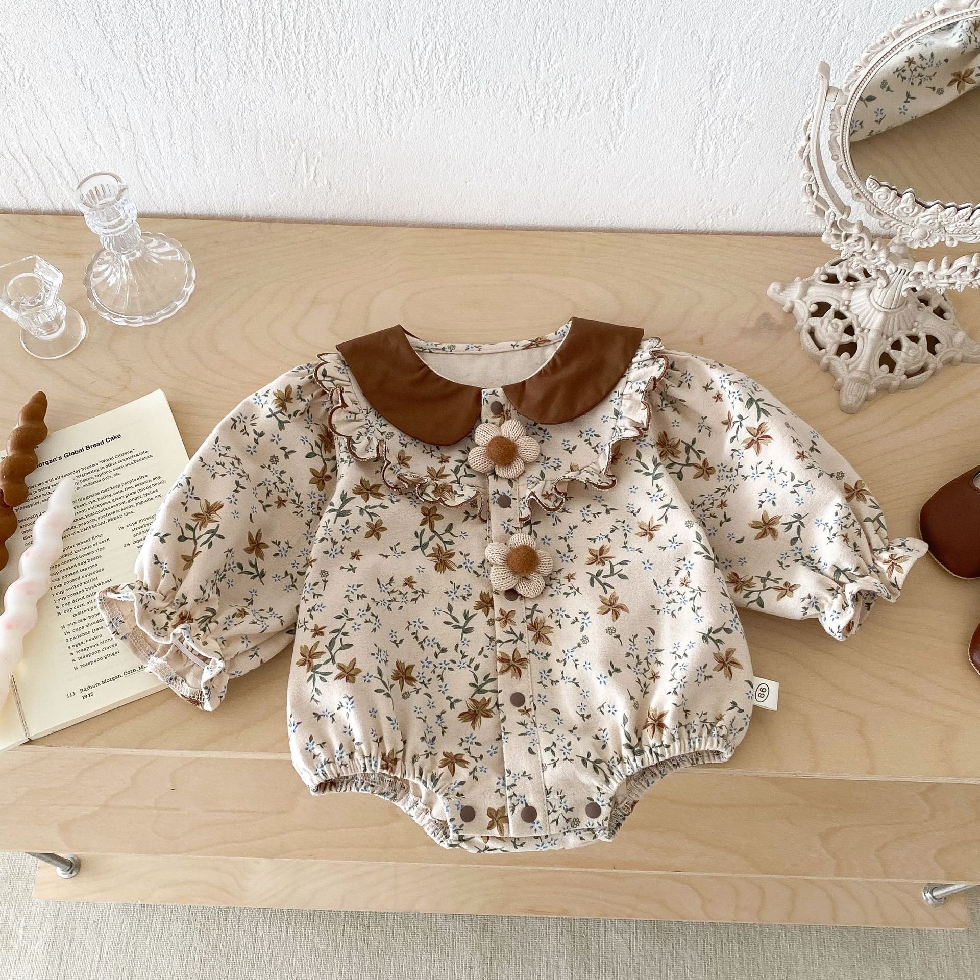 Spring Autumn Flowers Long Sleeve Baby Romper Bodysuit Floral Printed New Born Toddle Infant Girl Princess Jumpsuit
