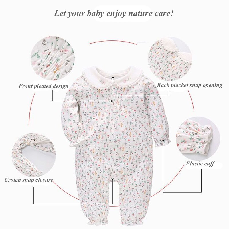 Hot sale new born clothes fresh floral baby +rompers long sleeves crotch snap closure baby rompers 100% cotton in spring autumn