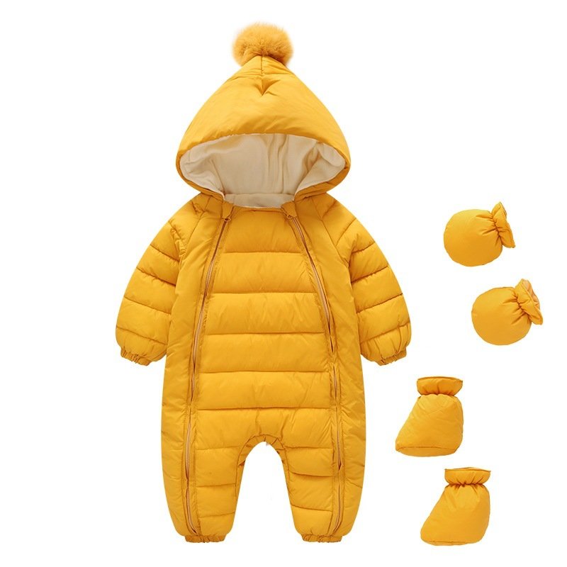 Wholesale Solid Color Polyester Newborn Long Sleeved Hooded Jumpsuit Thick Climbing Suit For Baby Warm Clothes