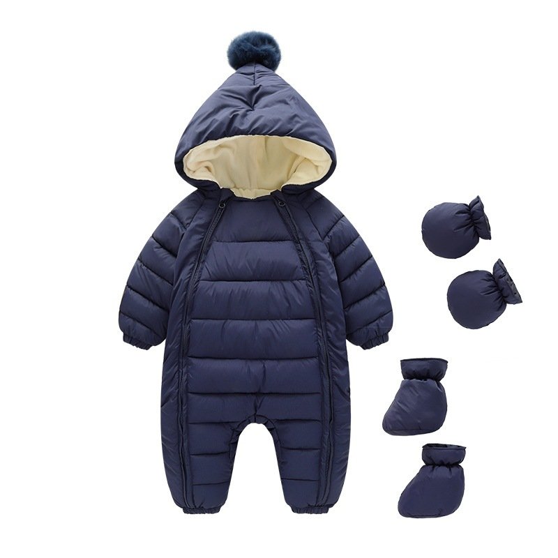Wholesale Solid Color Polyester Newborn Long Sleeved Hooded Jumpsuit Thick Climbing Suit For Baby Warm Clothes