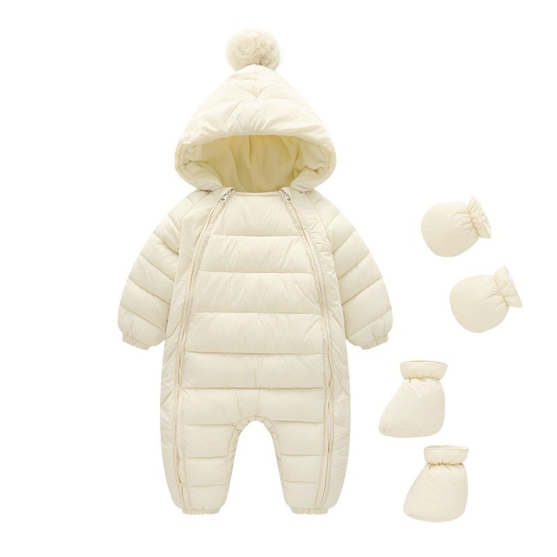 Wholesale Solid Color Polyester Newborn Long Sleeved Hooded Jumpsuit Thick Climbing Suit For Baby Warm Clothes