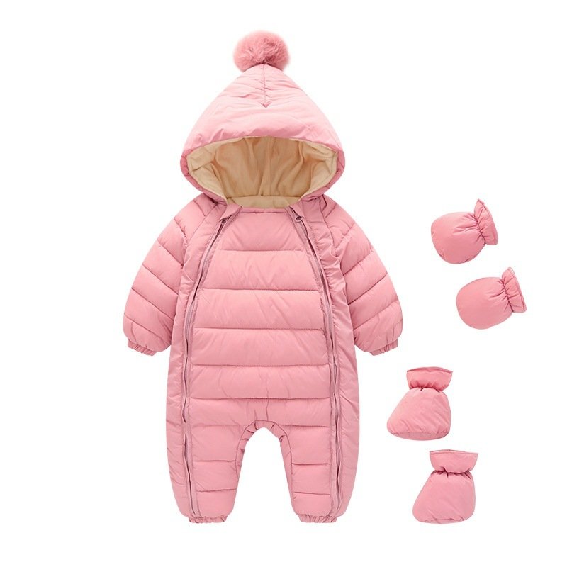 Wholesale Solid Color Polyester Newborn Long Sleeved Hooded Jumpsuit Thick Climbing Suit For Baby Warm Clothes