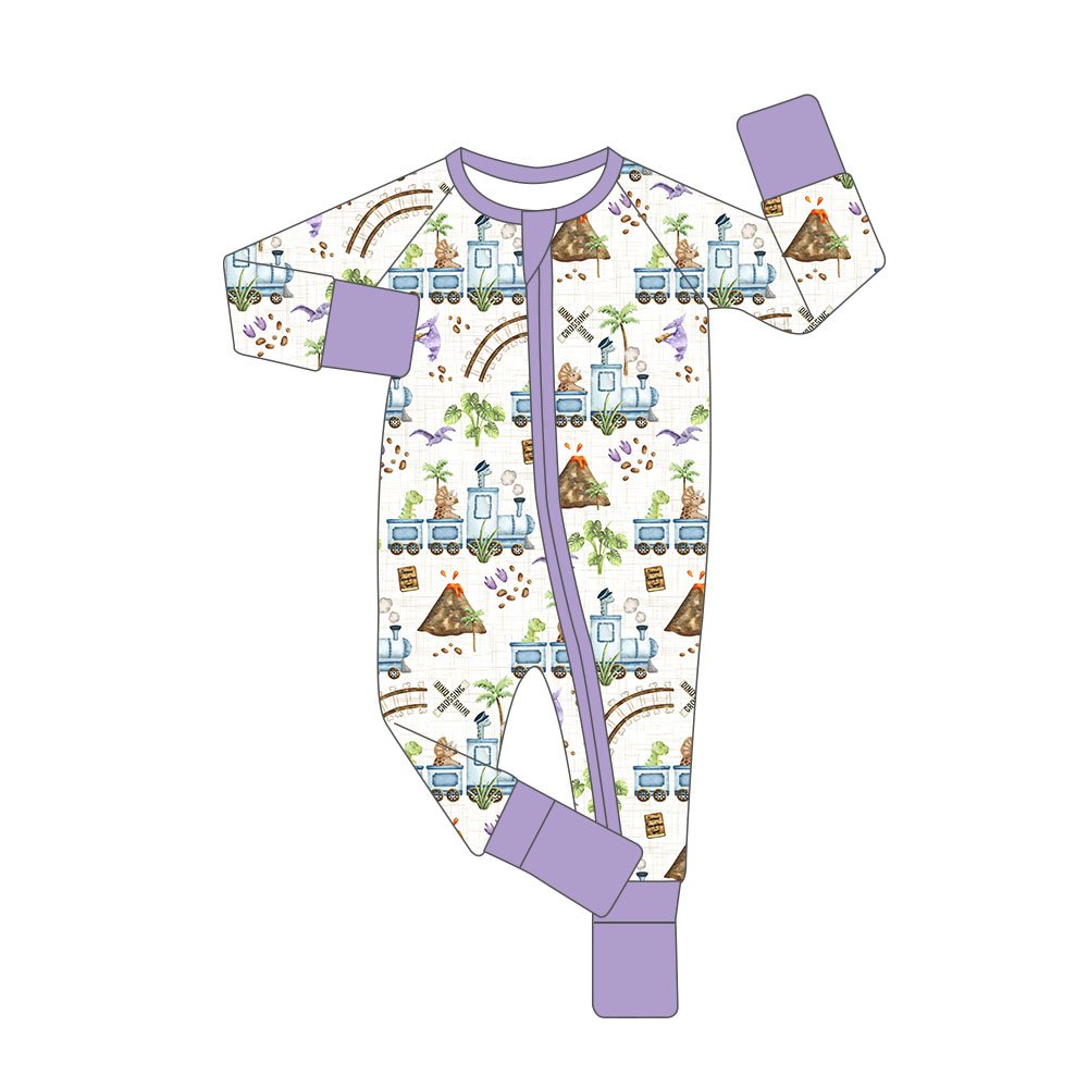 Custom Print Organic Viscose Bamboo Fabric Baby Pajamas Newborn Baby Romper Infant Toddler Girls Ruffle Zipper Sleeper Clothes