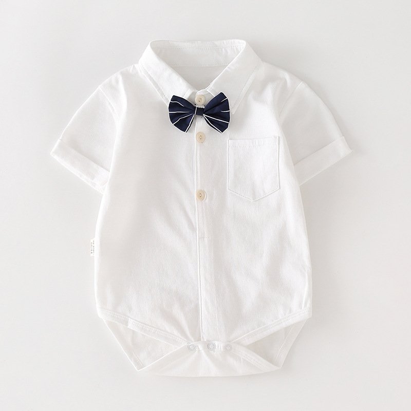 100% Cotton Baby Romper Neonatal White Shirt Bow Top Summer Baby Clothes