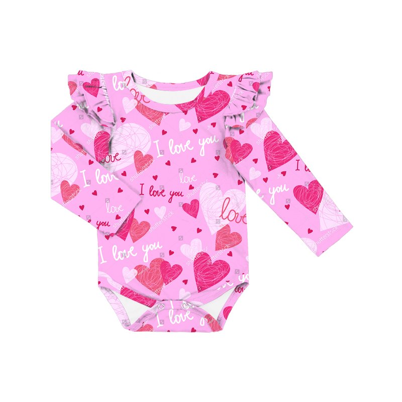 Cute valentine's day baby romper toddler girls long sleeve bodysuit boutique little girl babi romper double layer sleeve clothes
