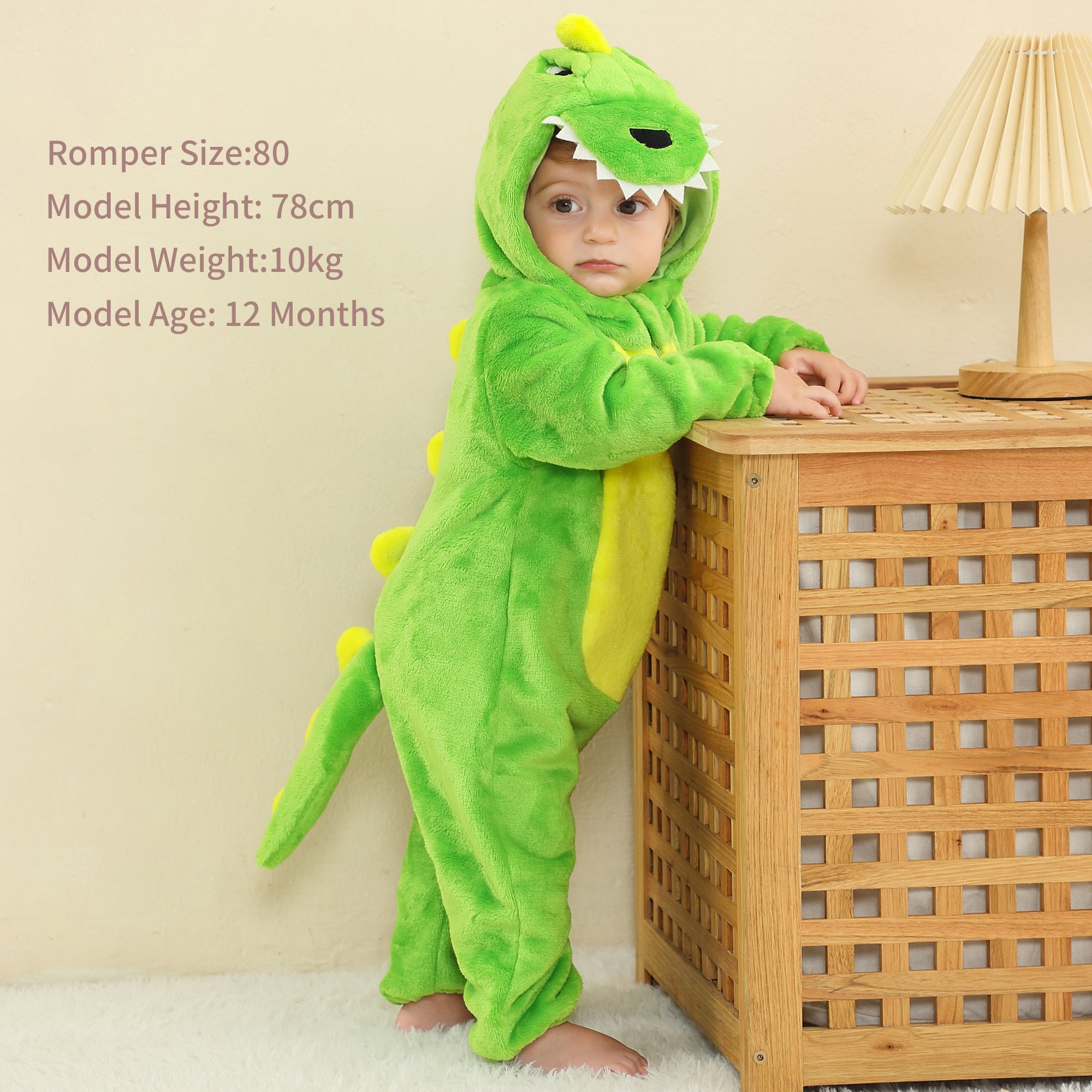 Michley wholesale green dinosaur baby clothing soft flannel material baby romper with zipper