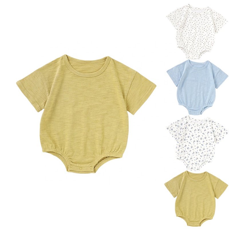 100% Organic Cotton Short Sleeve Bubble Oversized Snap Crotch Jersey Summer Baby Rompers