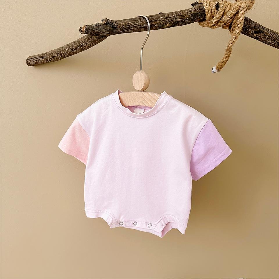 Custom Summer 0-24M Patchwork Color Newborn Baby Boys Girls Rompers Clothes Cotton Short Sleeve Bodysuit Basic Jumpsuits