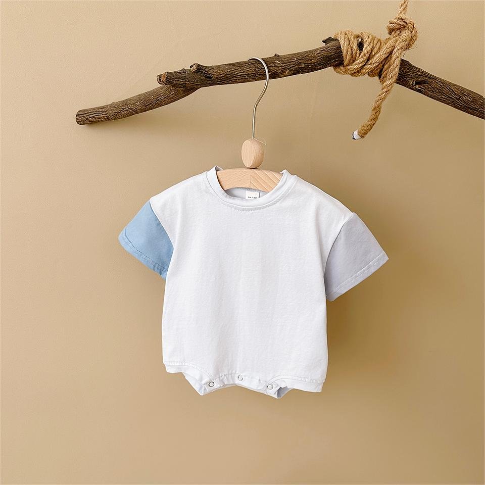 Custom Summer 0-24M Patchwork Color Newborn Baby Boys Girls Rompers Clothes Cotton Short Sleeve Bodysuit Basic Jumpsuits
