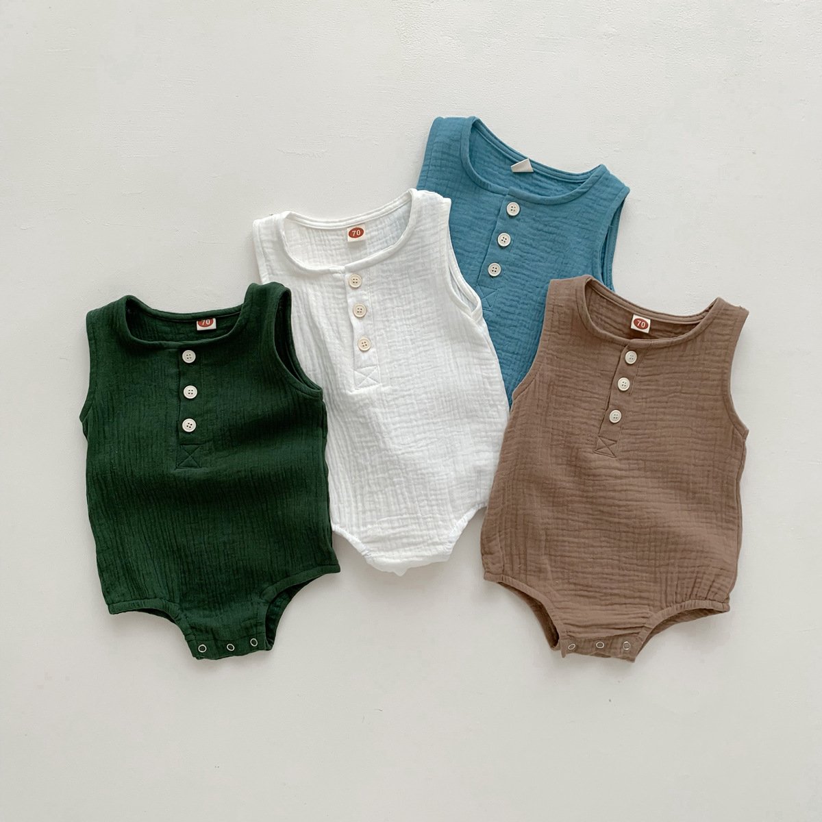Newborn Infant Plain Clothing Toddler Boys Girls Sleeveless 100% Organic Cotton Muslin Toddler Baby Romper