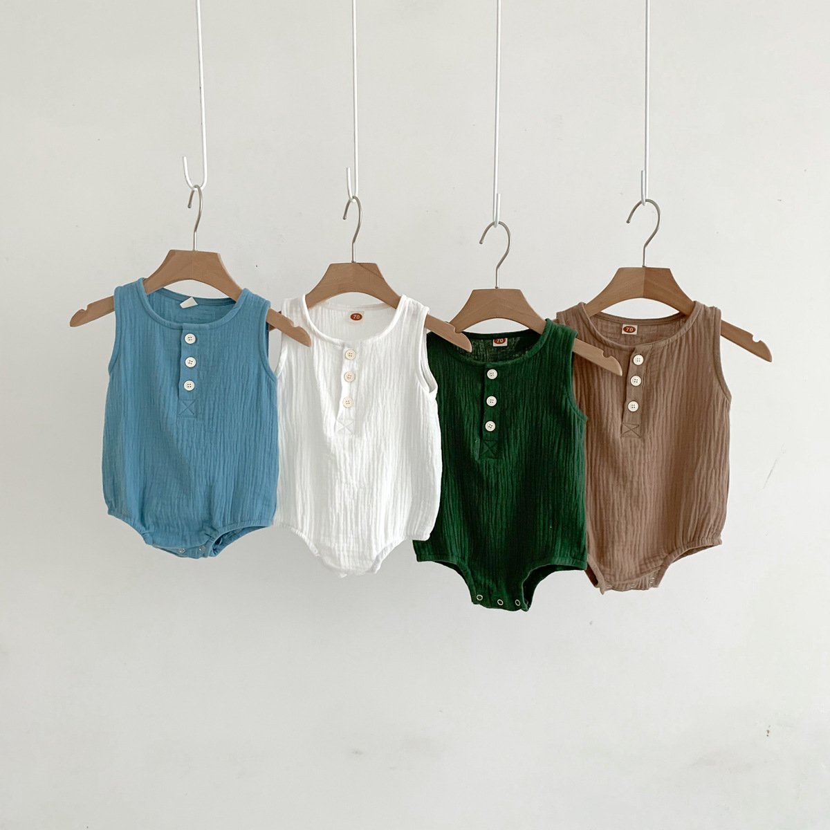 Newborn Infant Plain Clothing Toddler Boys Girls Sleeveless 100% Organic Cotton Muslin Toddler Baby Romper