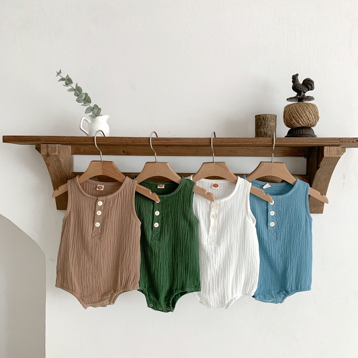 Newborn Infant Plain Clothing Toddler Boys Girls Sleeveless 100% Organic Cotton Muslin Toddler Baby Romper
