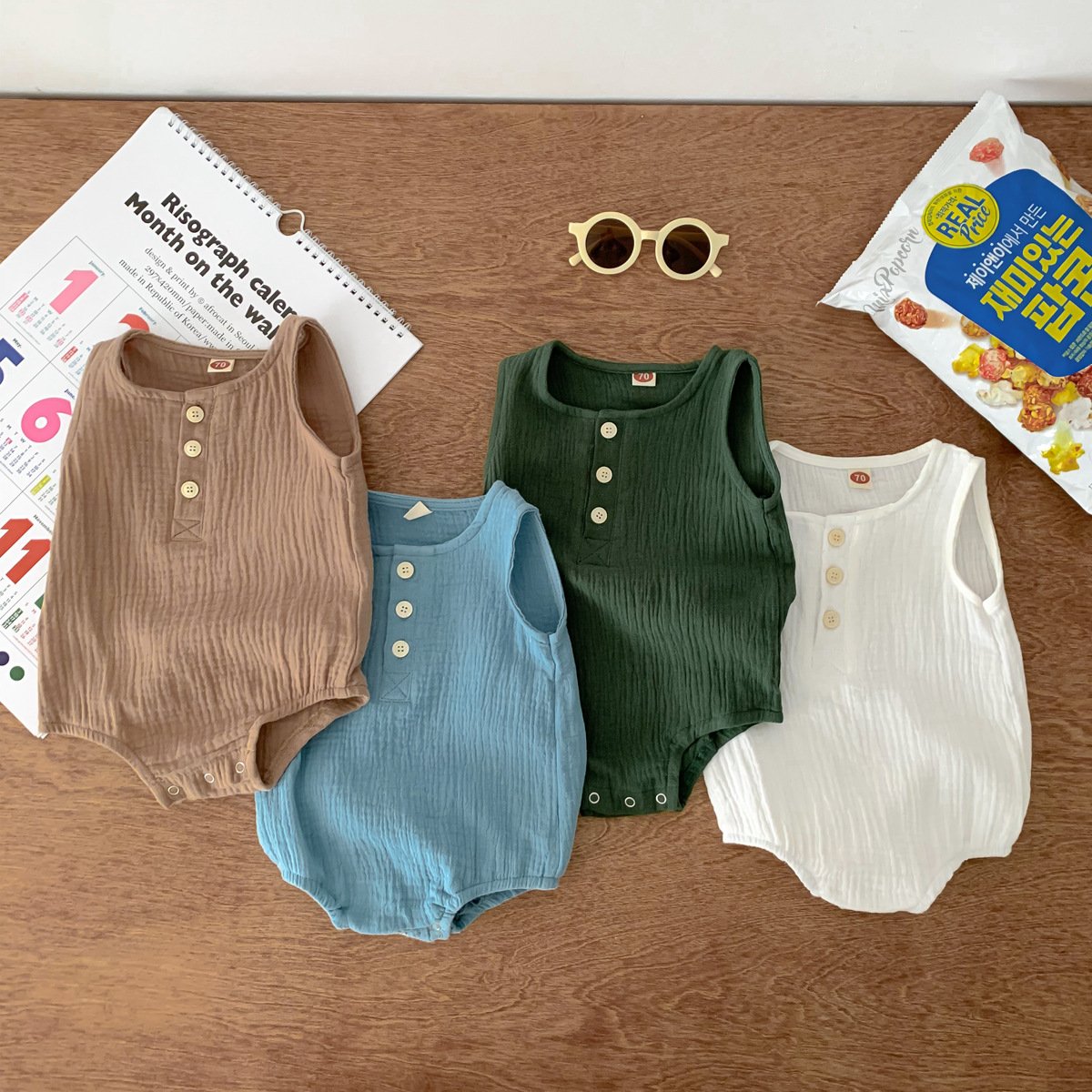 Newborn Infant Plain Clothing Toddler Boys Girls Sleeveless 100% Organic Cotton Muslin Toddler Baby Romper