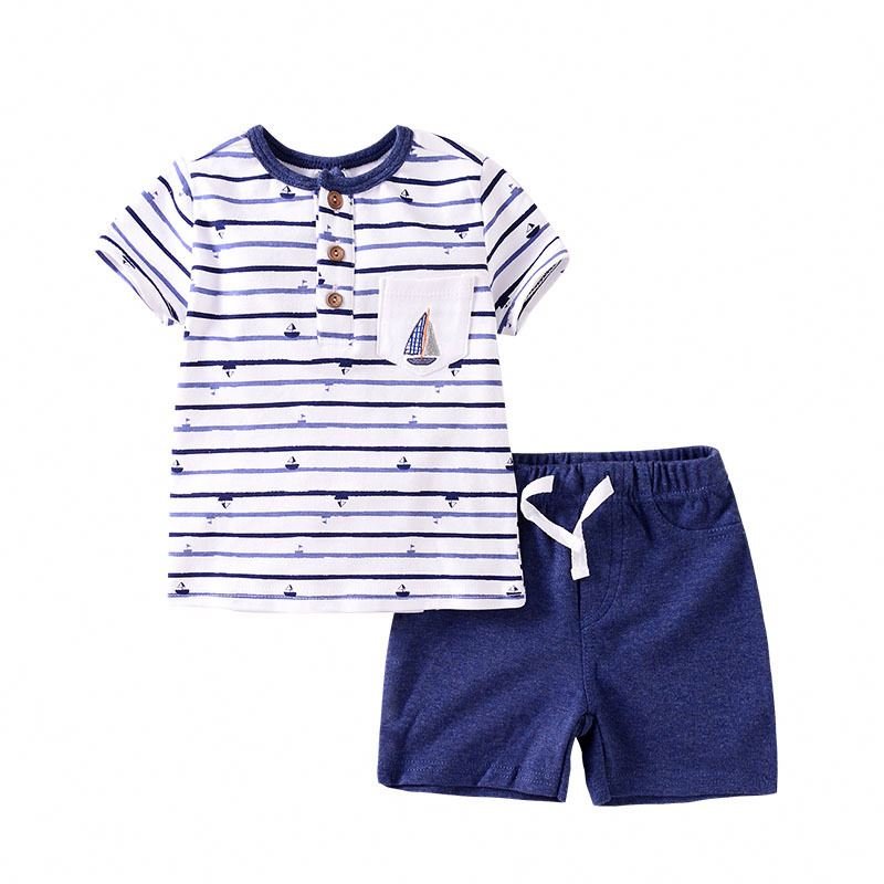 BSSO0615 Golf Pocket Blue Short-Sleeved White Shorts Suit Baby Boys Clothing Sets