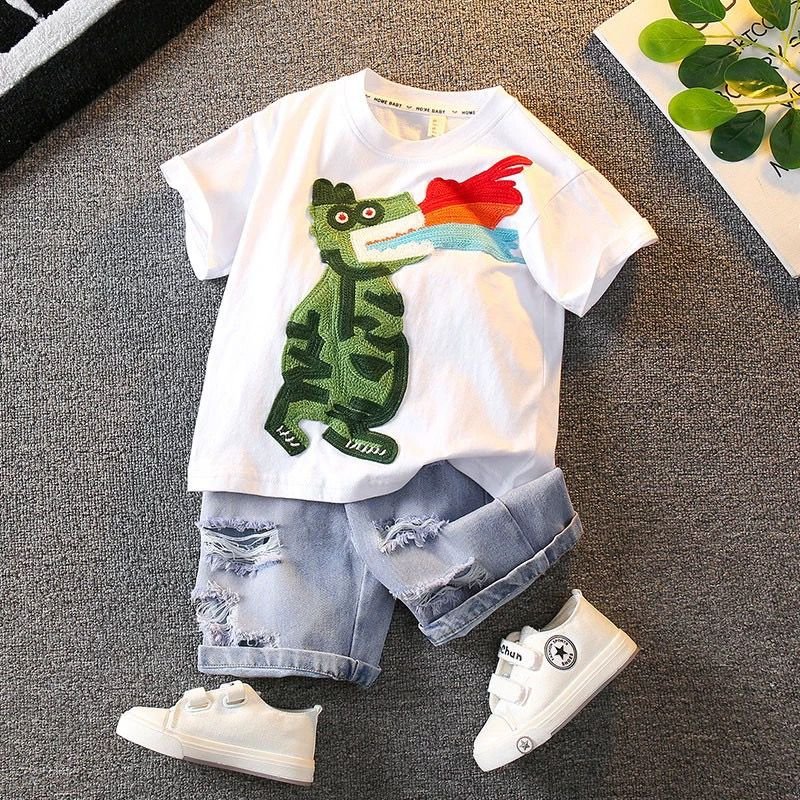 Hot selling 76 long sleeves jeans 2pcs private label boutique kid boy clothing sets